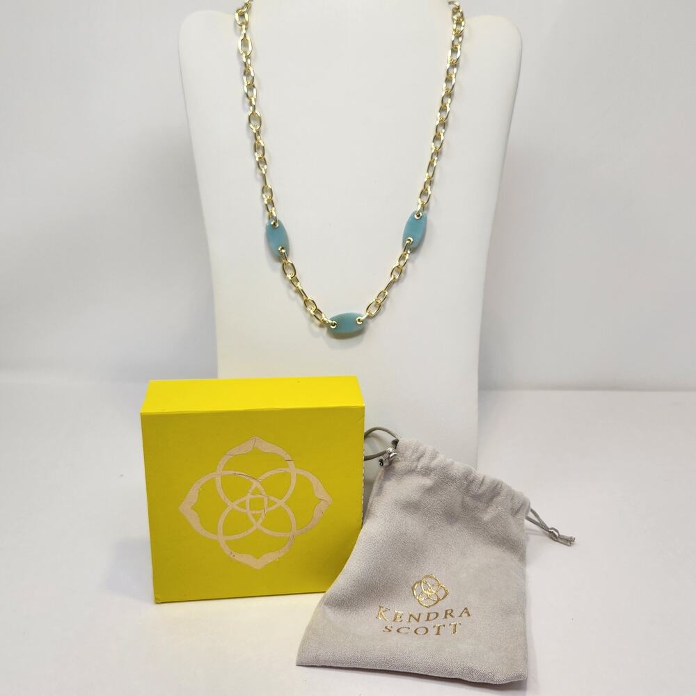 Kendra Scott Ashlyn Mixed Teal Amazonite 14k Yellow Gold Plated Chain Necklace